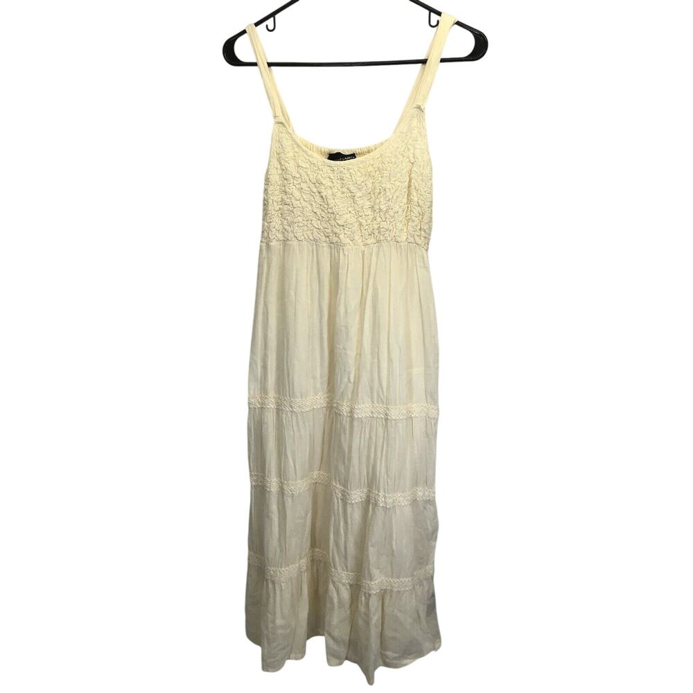Jennifer Lauren White 100% Cotton Sundress Shirred Top Sleeveless Size Medium
